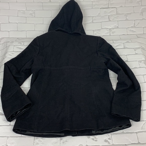 Michael Kors Wool Pea Coat Jacket Black Hooded Size 8 Pockets Snap buttons - Picture 5 of 16